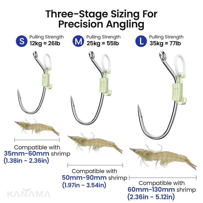 KANAMA Luminous Live Shrimp Fishing Hooks,Carbon Steel Barbed Hooks with Holes, Ideal for Bass,Snapper,Groupers,Pike,That Can Adapt to Various Fishing, Small, 10 Pcs - Image 2